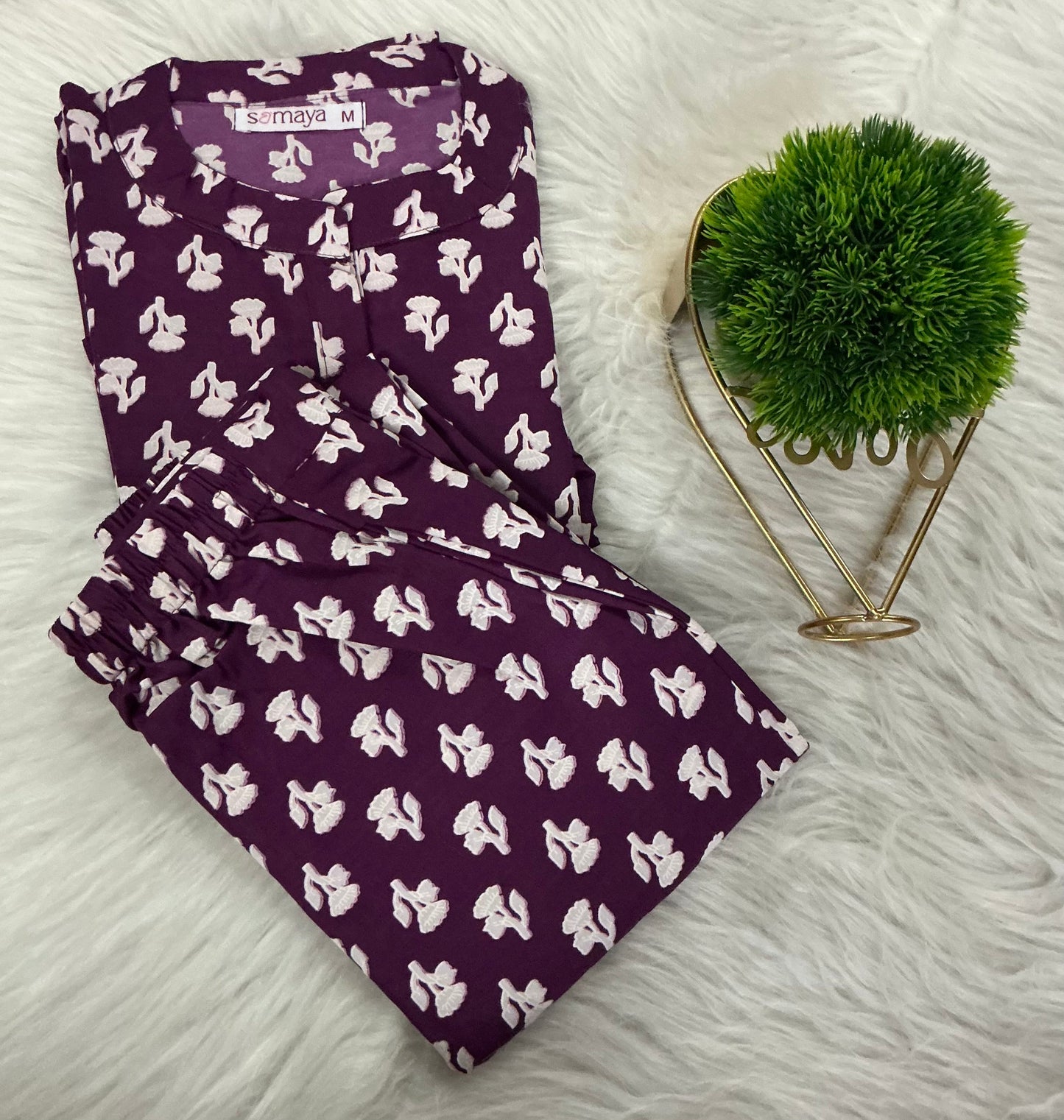 Haasya purple night co-ord set ( cotton blend no iron )