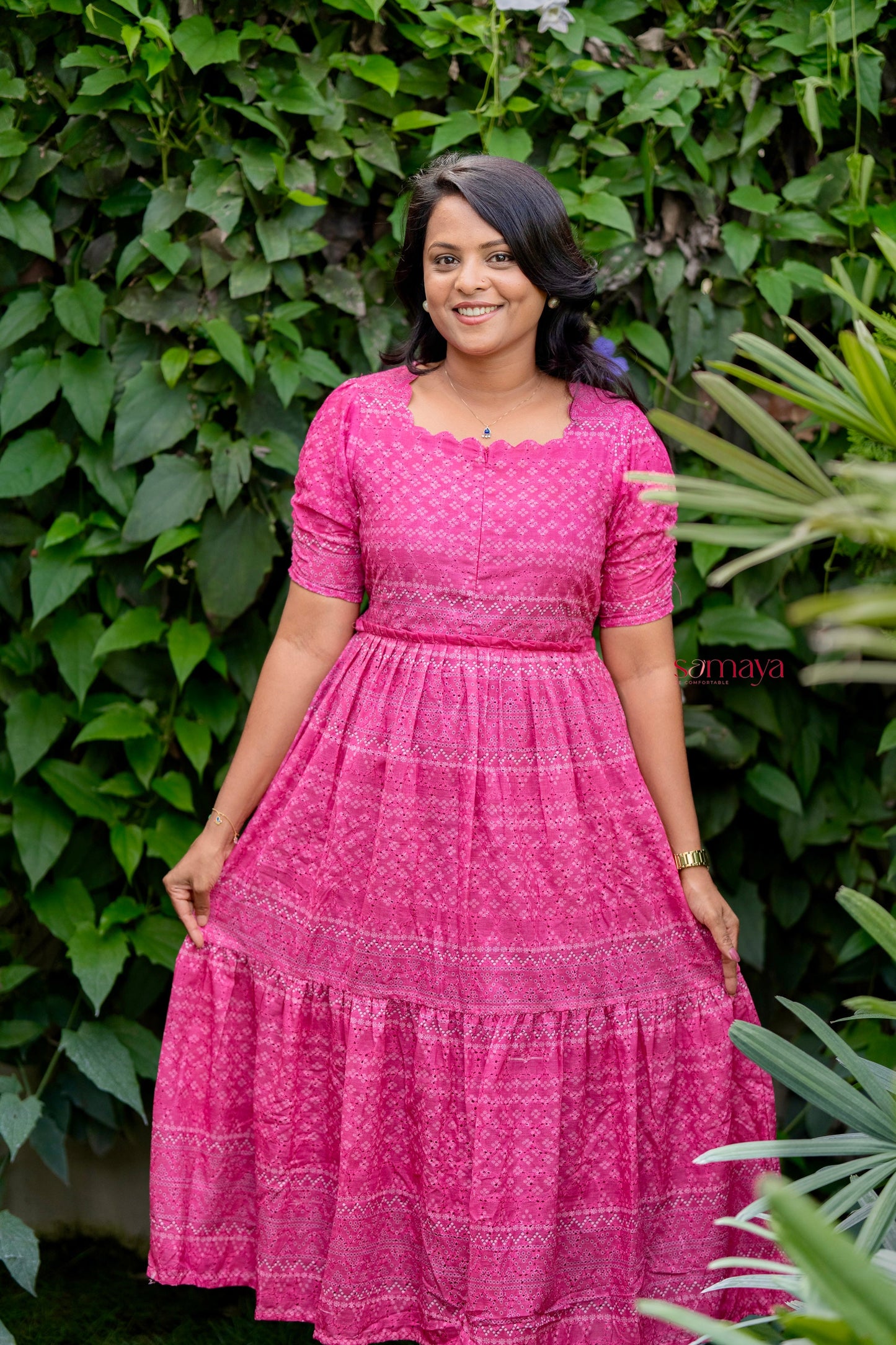 Aria Hakoba bandhani print Dress With Lining ( stain in the dress so sold at sale price )