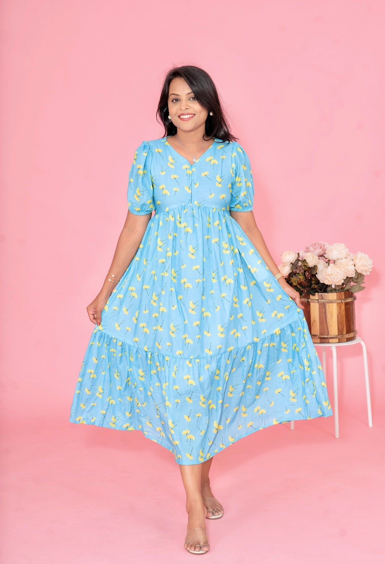Skyblue Casual Dress With Lining ( No-Iron Everyday Dress)