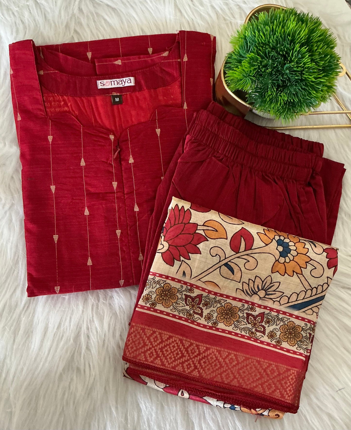 Sinthoor 3 piece raw silk suit set with Dupatta