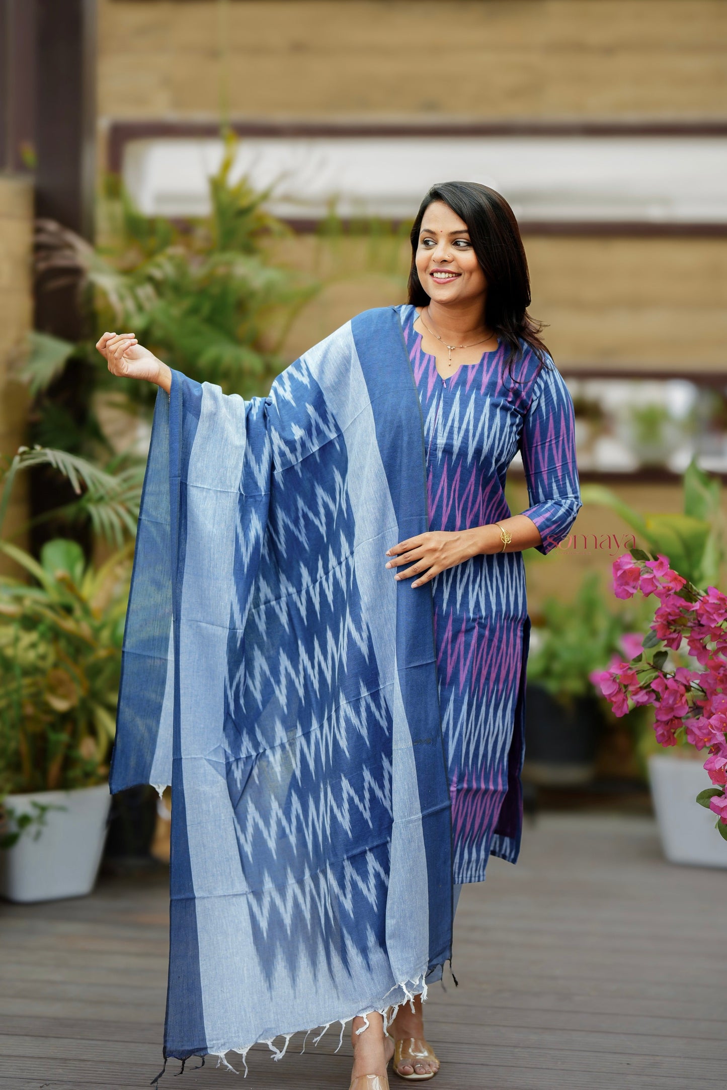 Pari - Ikkat Denim Cotton 3 piece Set with lining