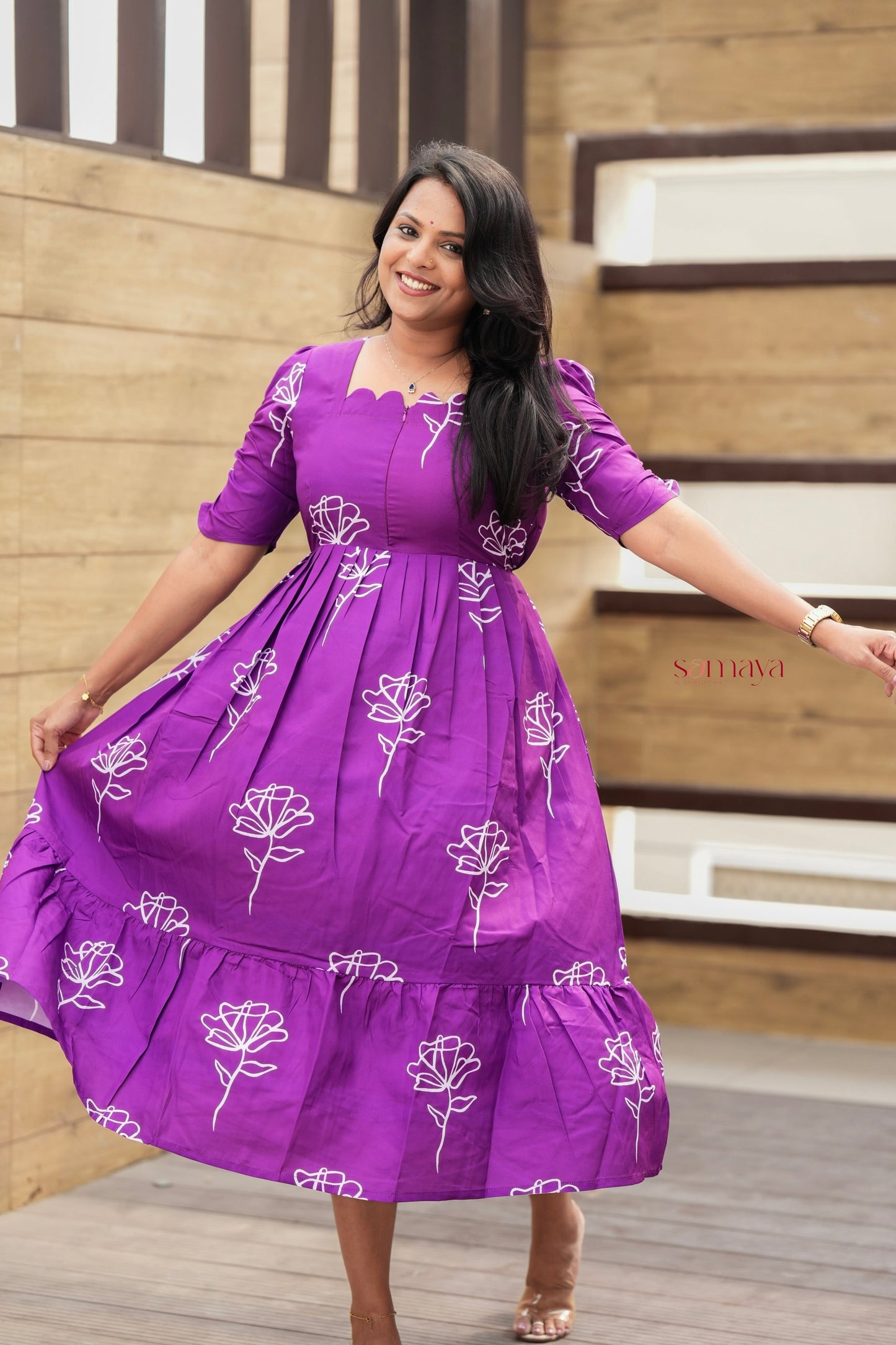 Tanvi Dress With lining( Wrinkle-Free Cotton Blend Dress)