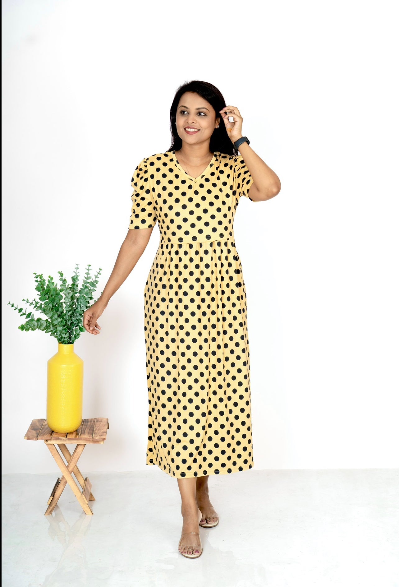 Luxury calf length Polka Light Weight Dress