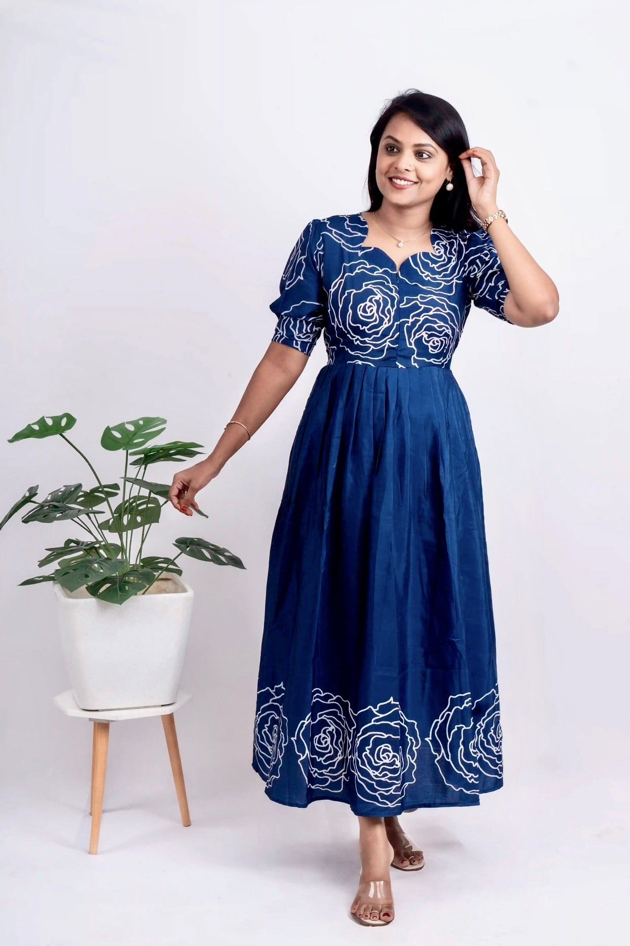 Maxi Flora Blue Dress With Lining (no iron every day dress)