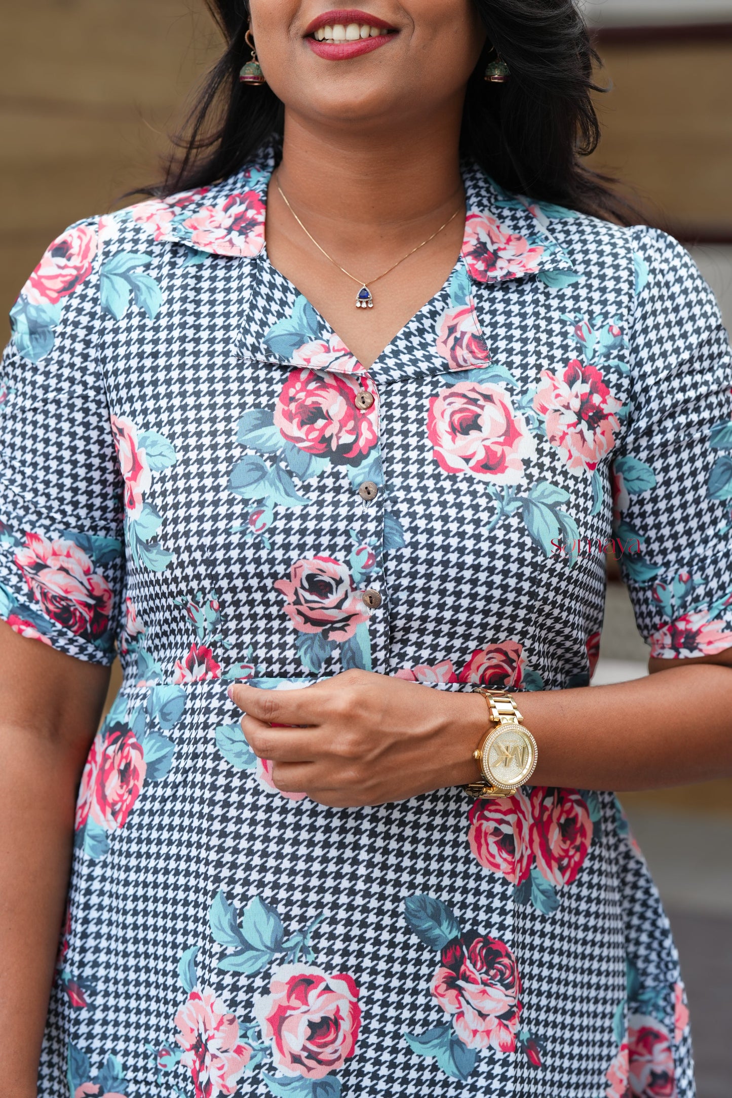 Vedha Casual Dress With Lining( Wrinkle-Free Cotton Blend Dress)