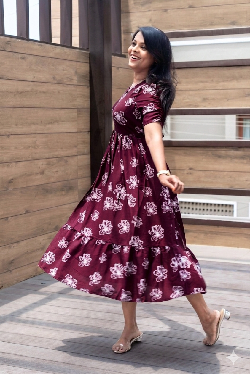 Preethi Casual Dress With Lining ( No-Iron Everyday Dress) new