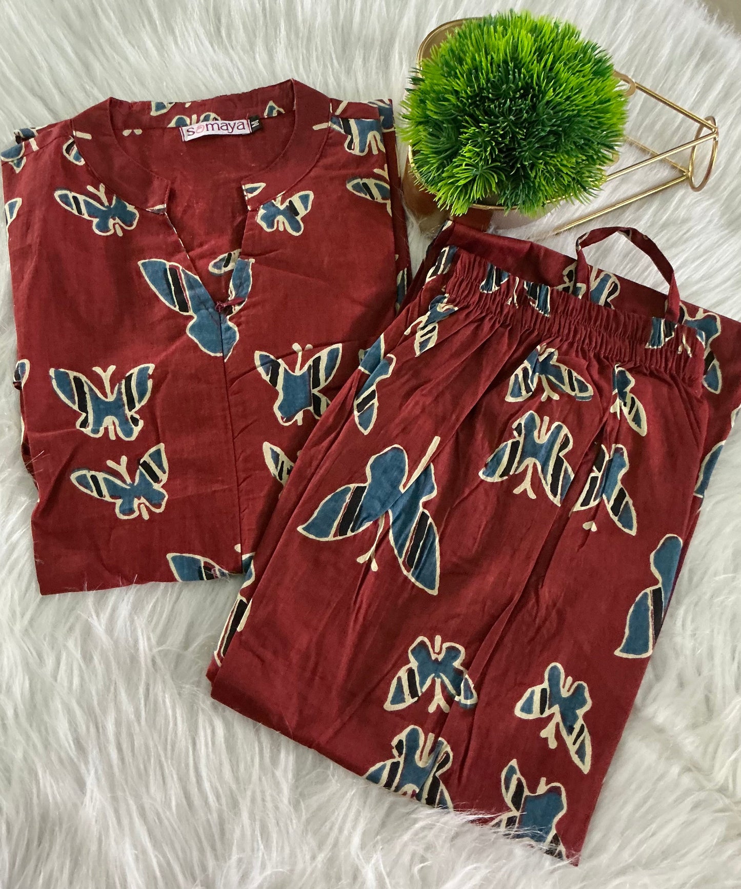 Theera-maroon butterfly day to night Co-ord Set