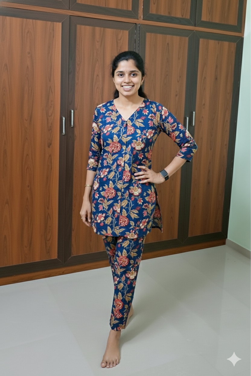Swara - Navy Night Co-ord Set ( centre zip )