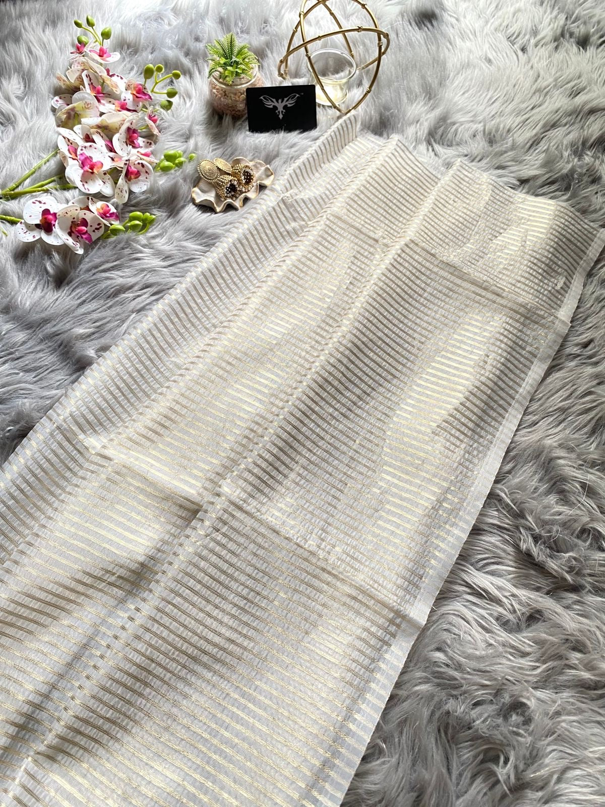 Organza stripes saree