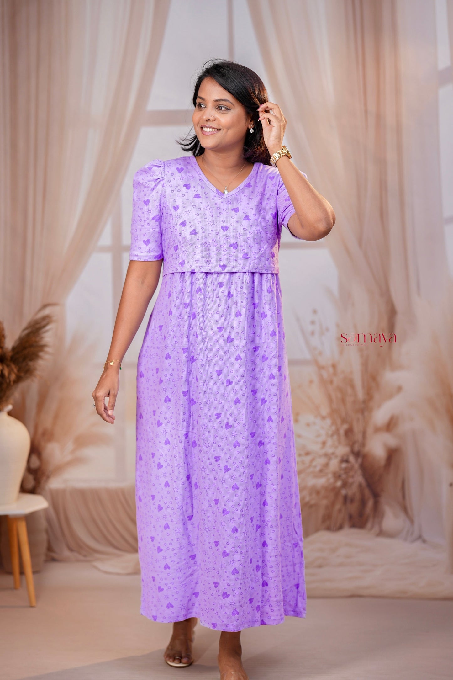 Maxi Lilac Light Weight maternity feeding zipless Dress