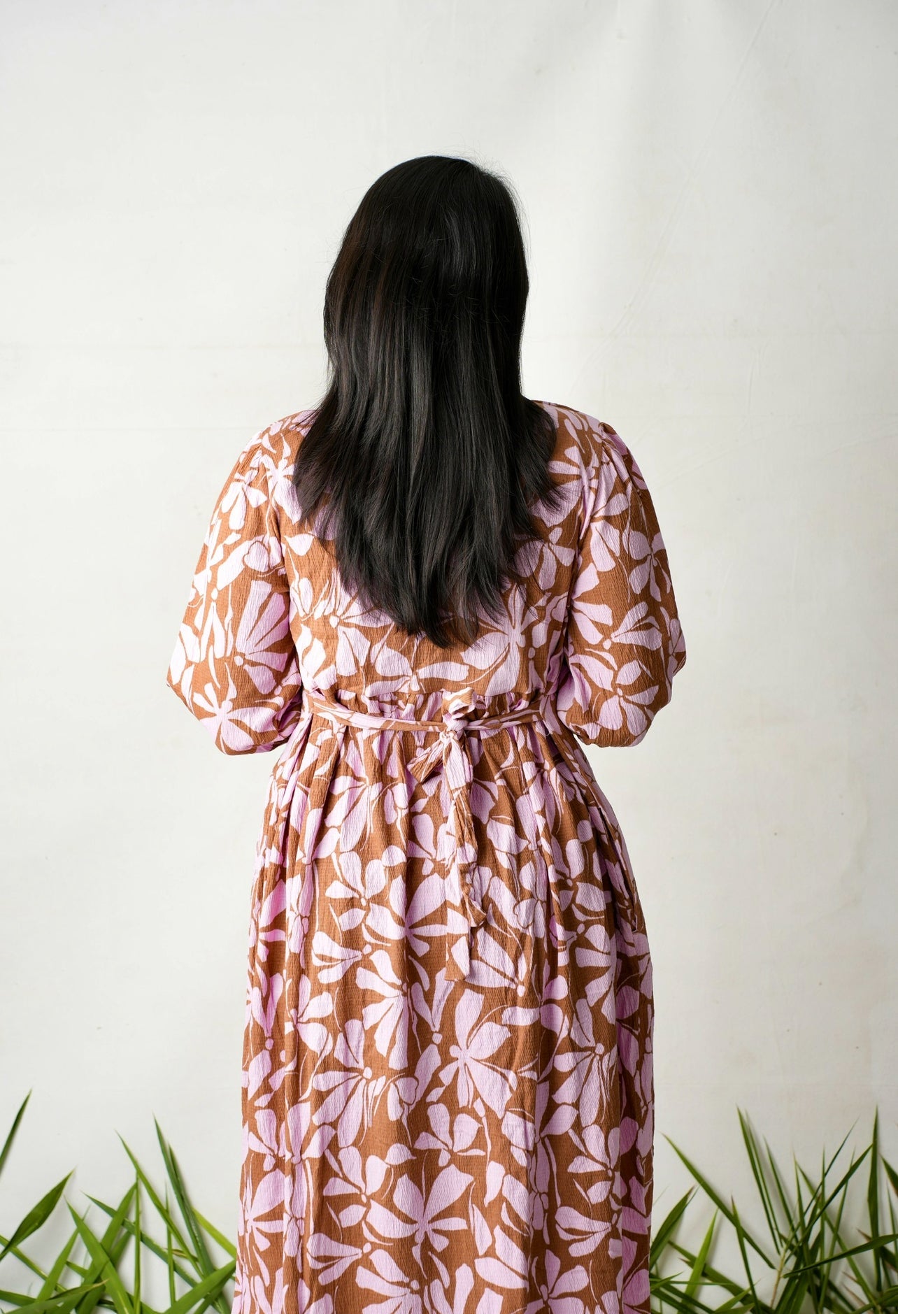 Midi Bubblegum Floral waffle casual Dress