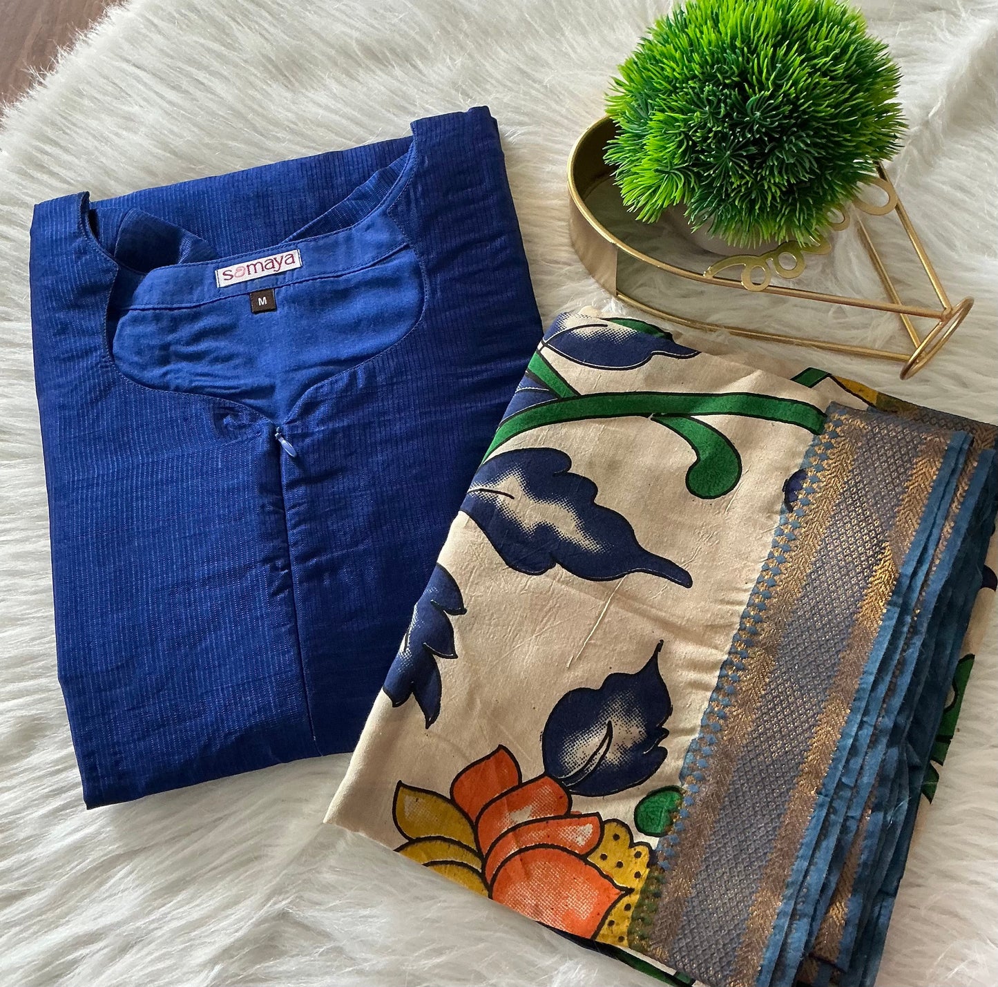 Radhae Mangalgiri Blue Narayanapet silk top with kalamkari hand painted dupptta set of 2 ( ready to dispatch)
