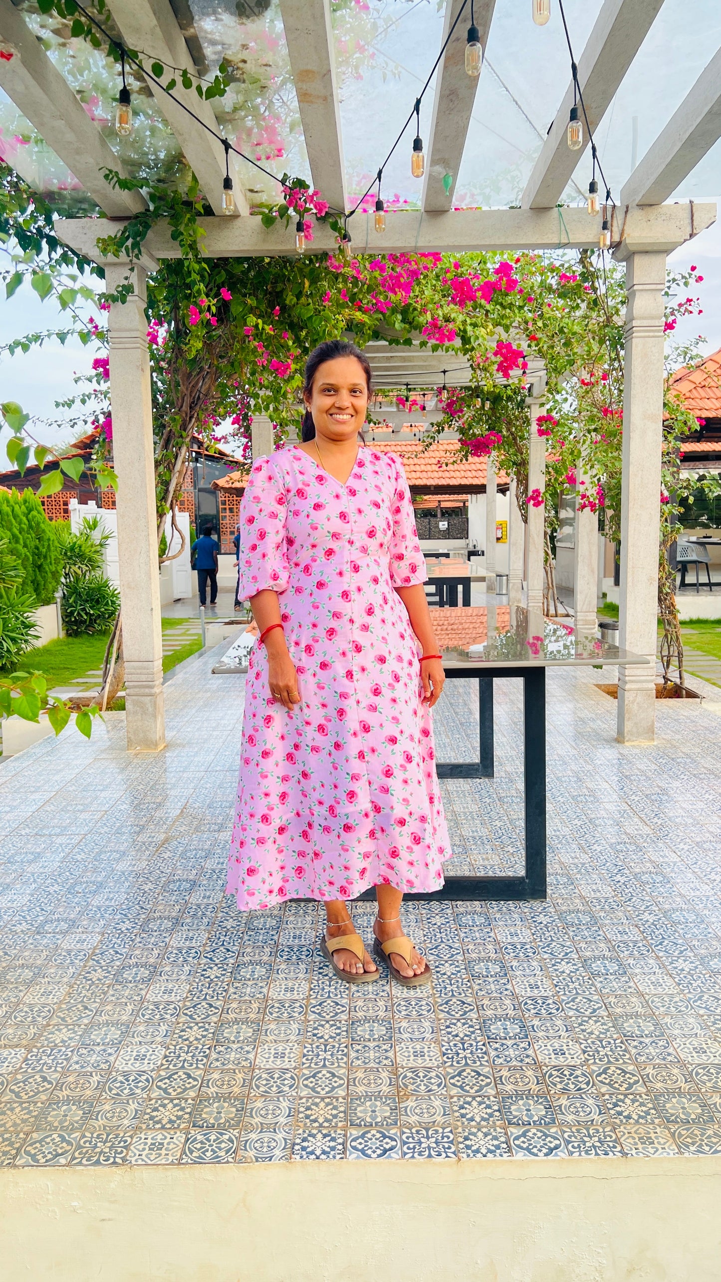 Rose casual Dress With Lining ( No-Iron Everyday Dress)