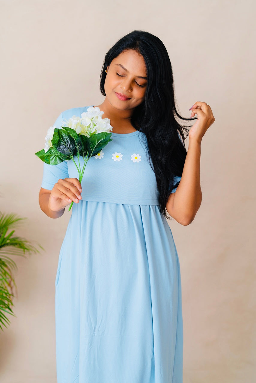 Midi Skyblue Jumbo thick winter Dress( Minor embroidery variation so sold at sale price )