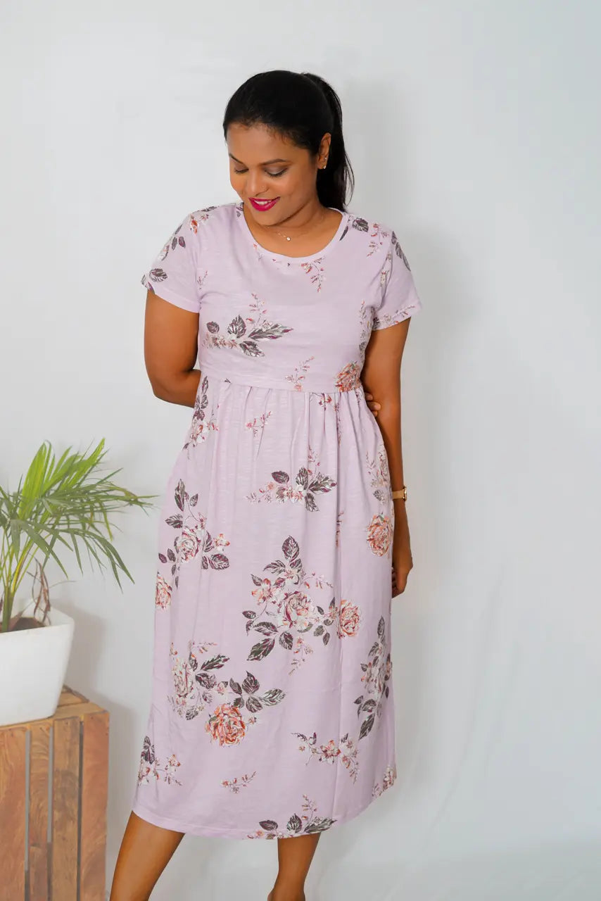 Midi Dress -Lavander FLOWER -summer collection light weight