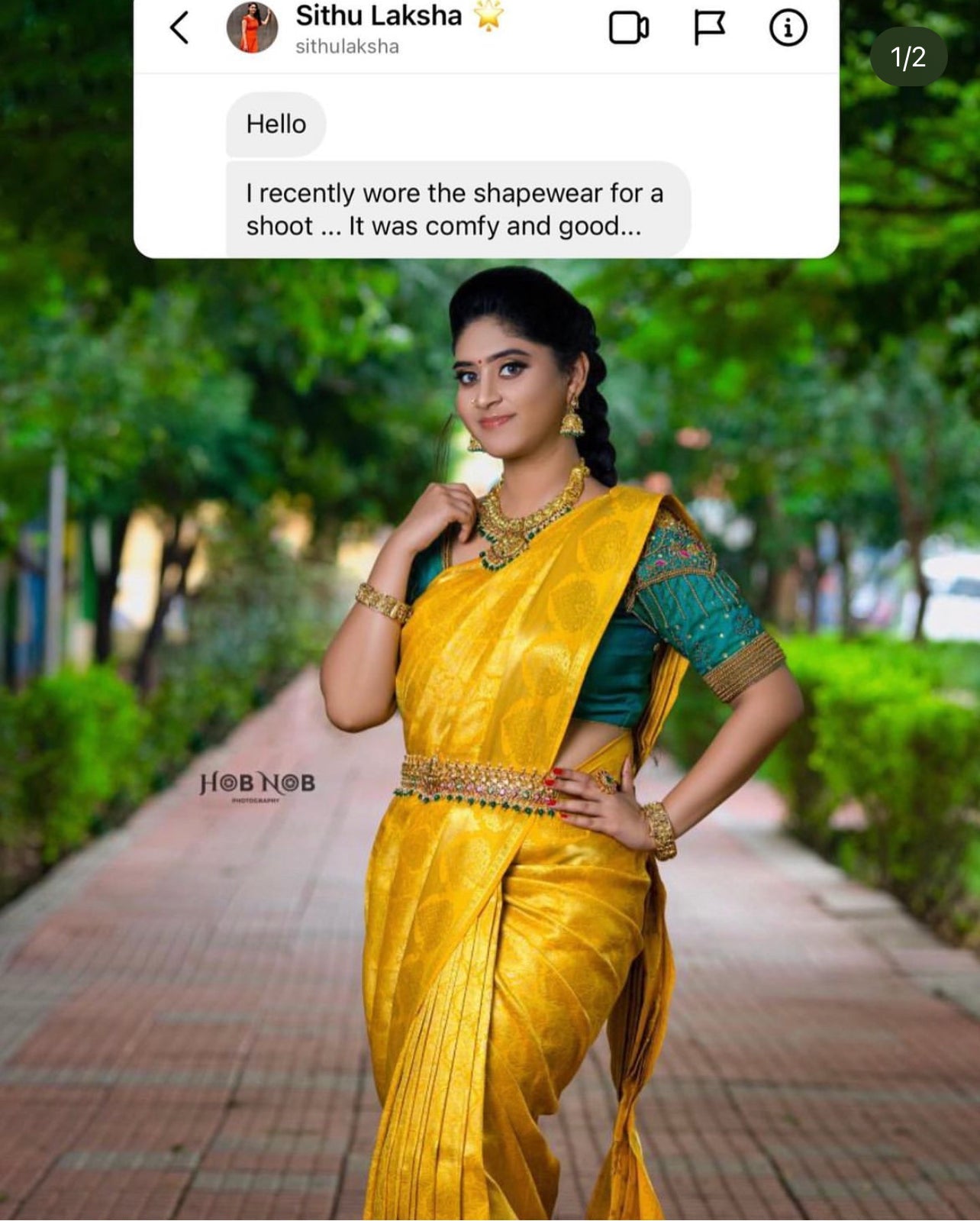 Yellow Sareeshaper ( Small stain that doesn’t affect overall look or wear — priced lower and a great deal ! )