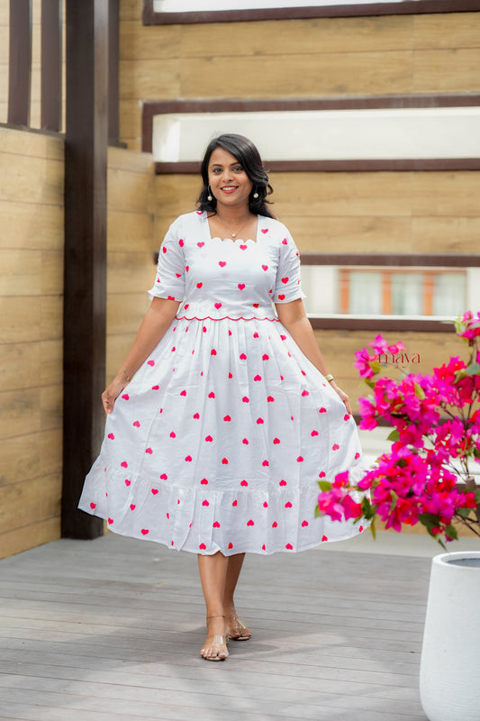 Heart Casual Dress With Lining( Wrinkle-Free Cotton Blend Dress)