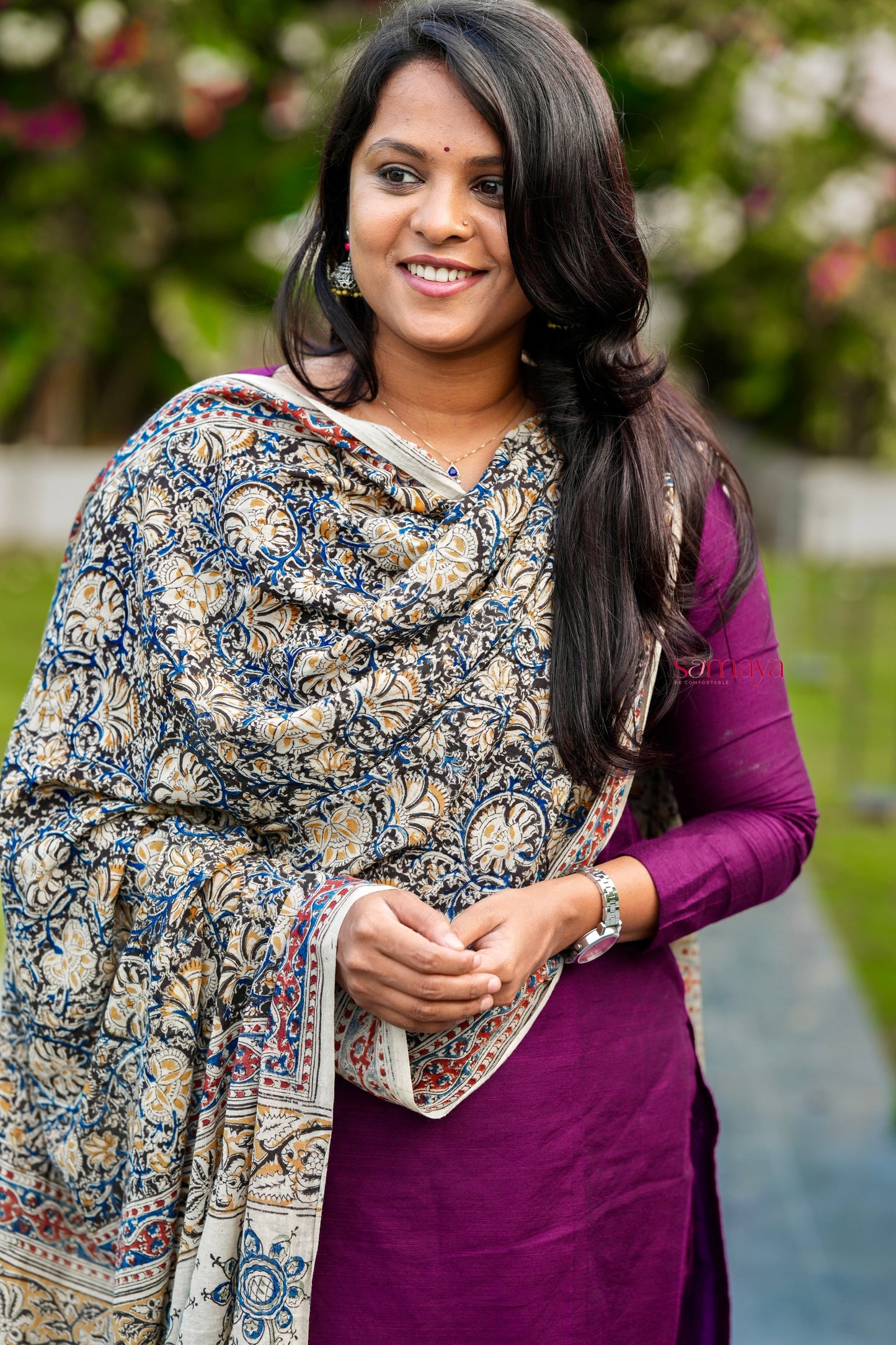 Kayal Raw silk top bottom set with  kalamkari  dupptta set of 3 (ready to dispatch)