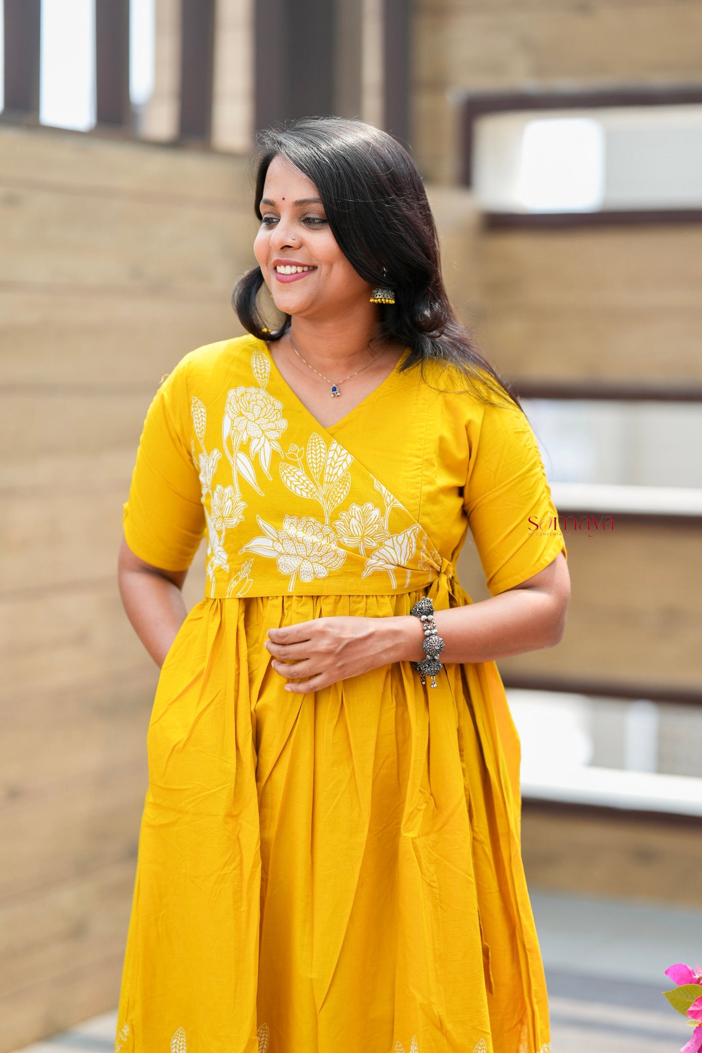 Yellow Casual Dress With Lining