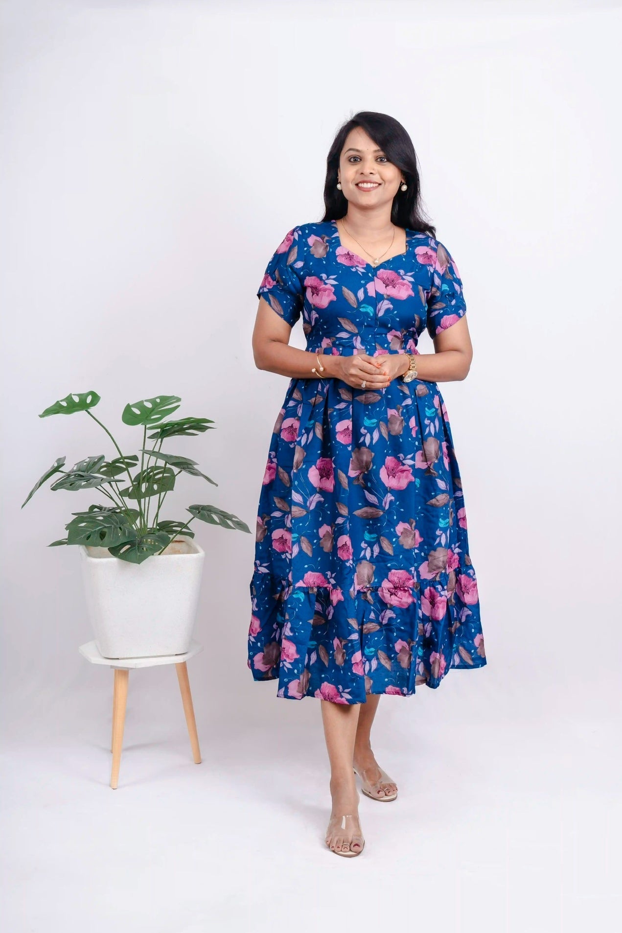 Navy pink Casual Dress With Lining