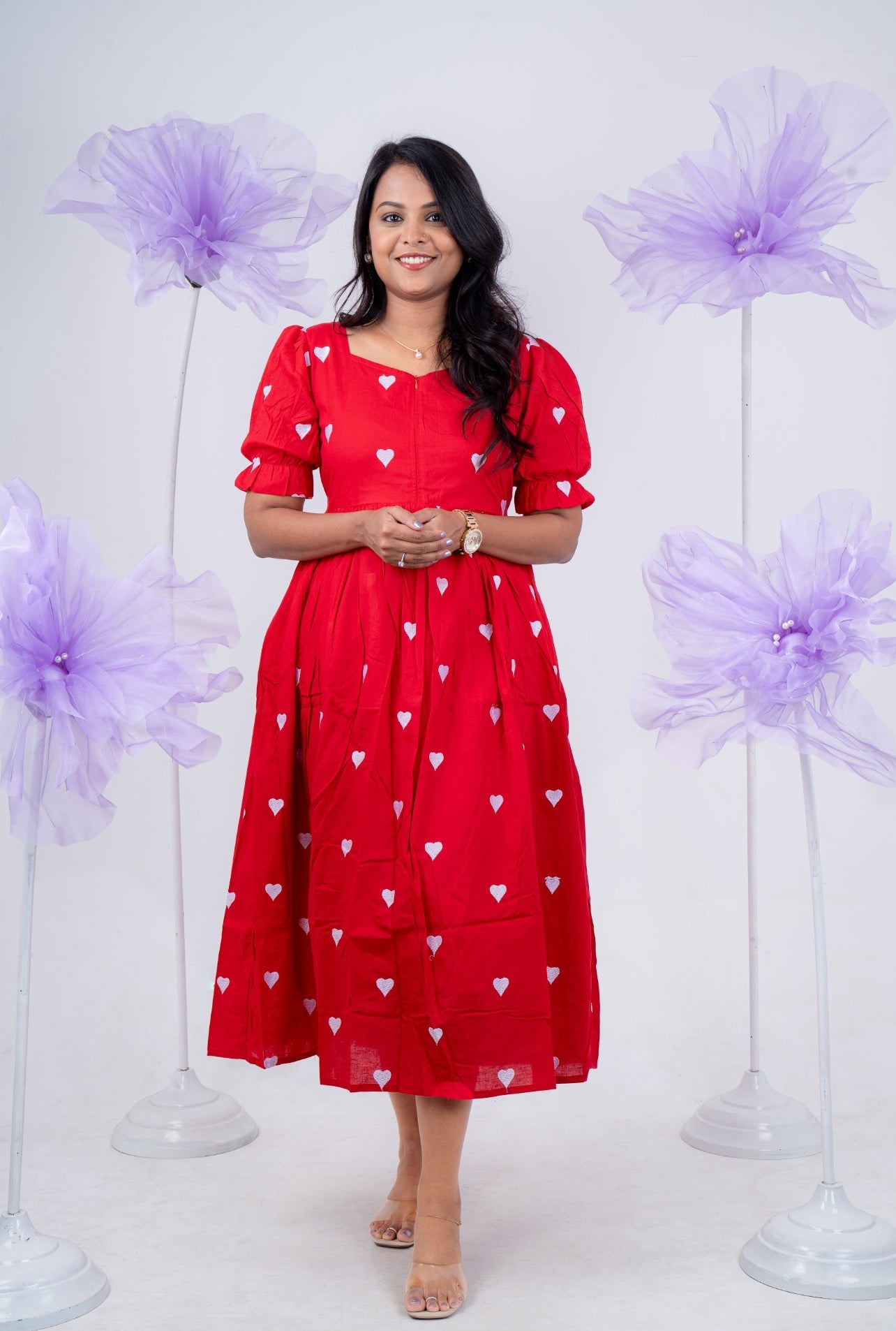 Valentina embroidered pure cotton casual  Dress With Lining