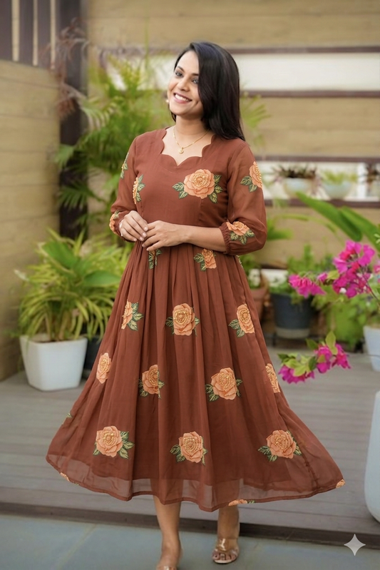Five star  georgette casual  Dress With Lining ( No-Iron Everyday Dress)