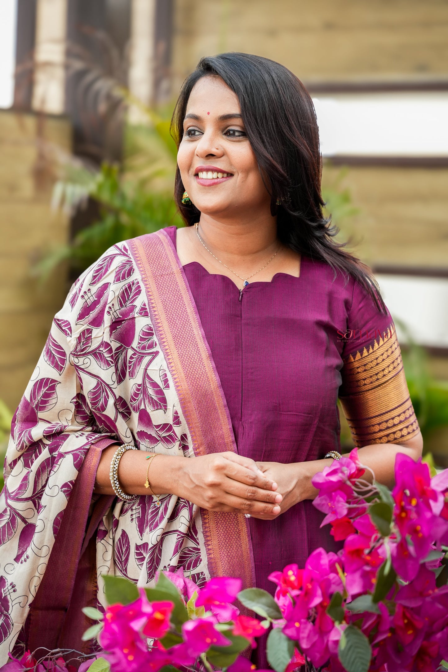 Bhavithra Narayanapet silk top with kalamkari hand painted duppatta set of 2 ( ready to dispatch)