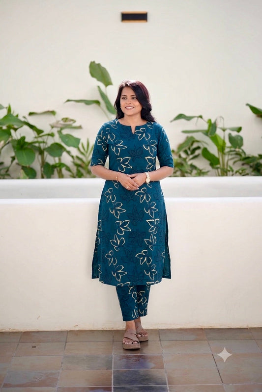 Nila -Peacock Cotton 2 piece Set with lining