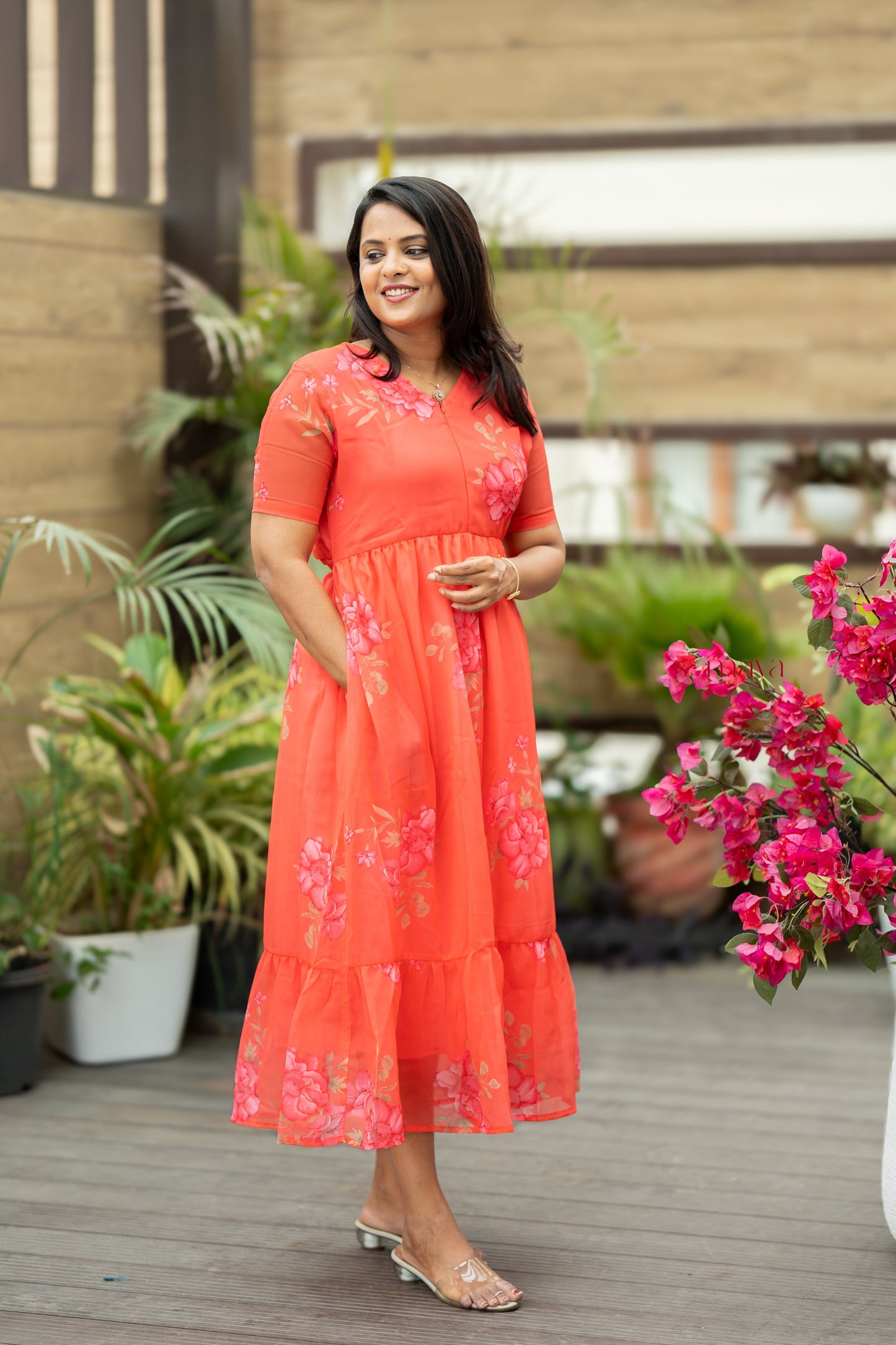 Pearl georgette casual  Dress With Lining ( No-Iron Everyday Dress)