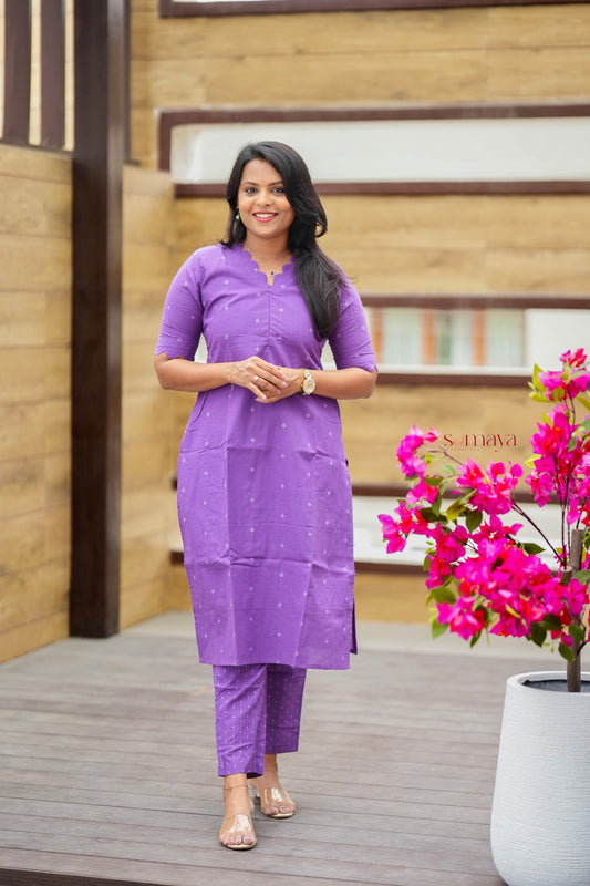 Lilac Cotton Kurta Set with full lining( ready to dispatch) set of 2