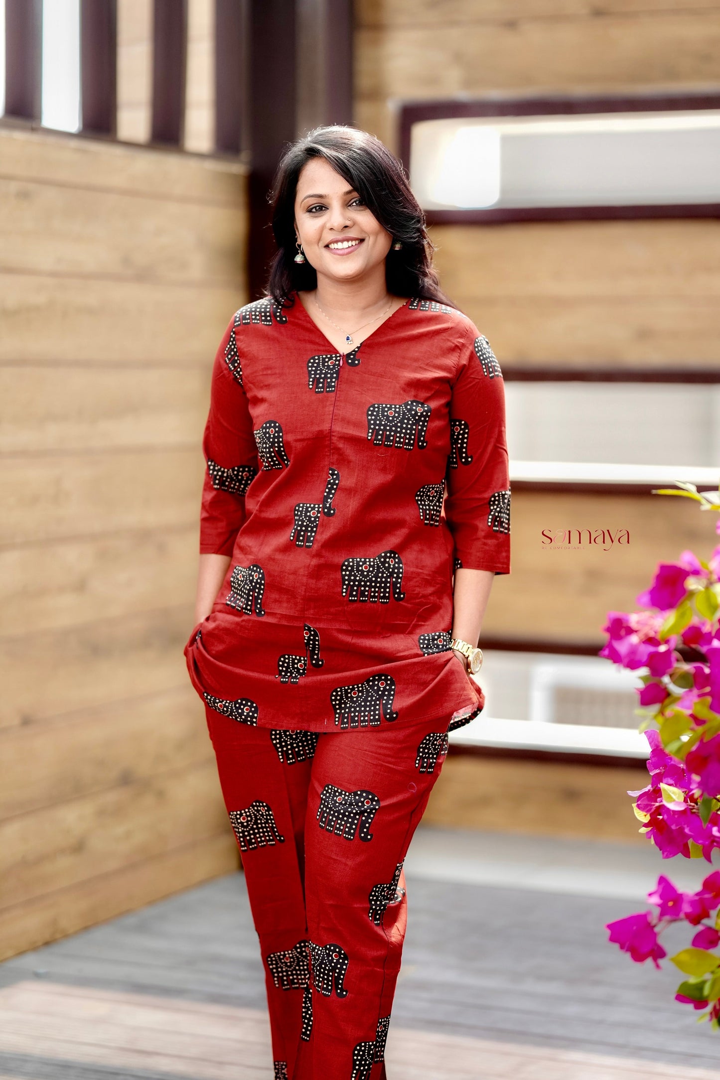 ZARA- Maroon Elephant Night Co-ord Set( Ready to dispatch)