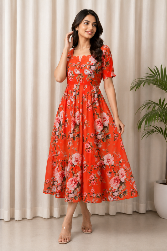 Tia georgette casual  Dress With Lining ( No-Iron Everyday Dress)