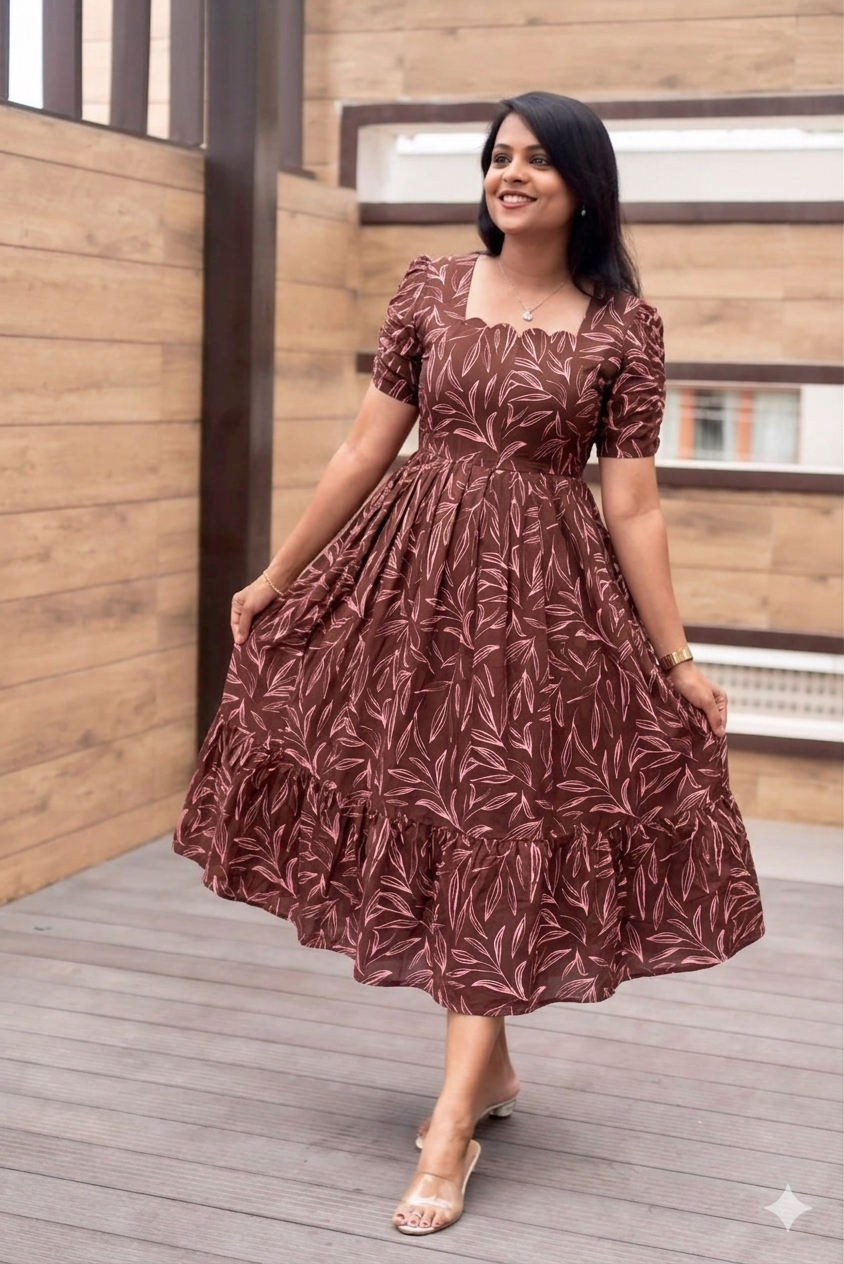 Diary milk  Casual Dress With Lining ( Wrinkle-Free Cotton blend Dress)
