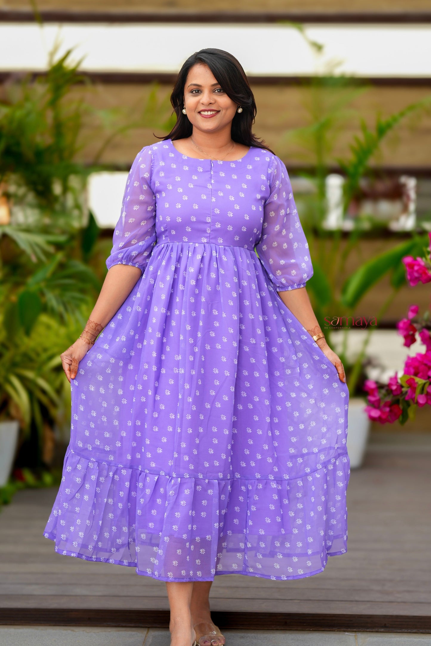 Daisy  georgette casual Dress With Lining ( No-Iron Everyday Dress)