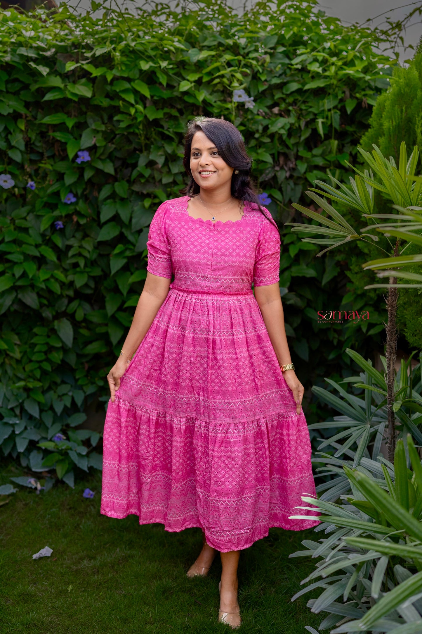 Aria  Hakoba bandhani print  Dress With Lining ( stain in the dress so sold at sale price )