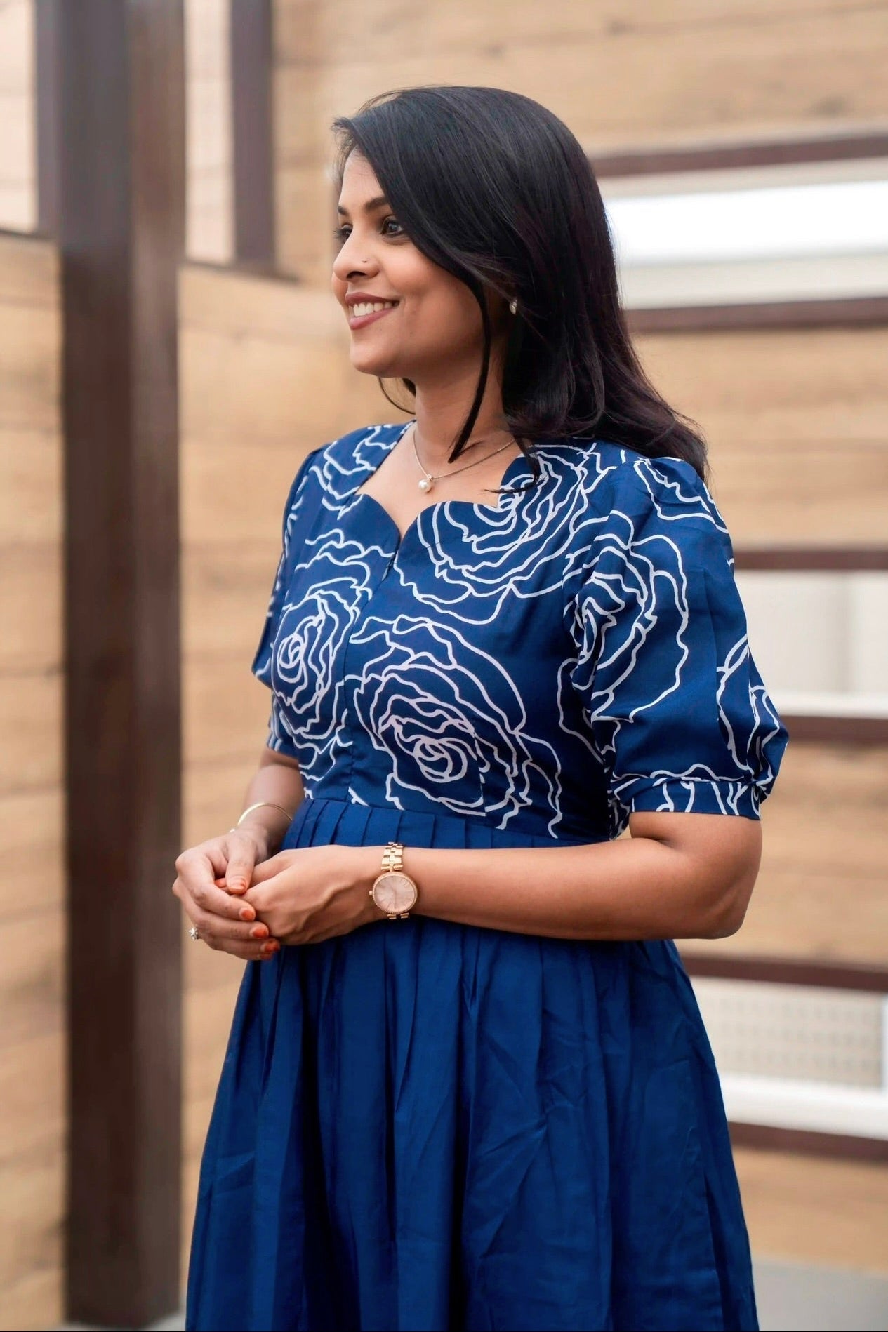 Maxi Flora Blue Dress With Lining (no iron every day dress)