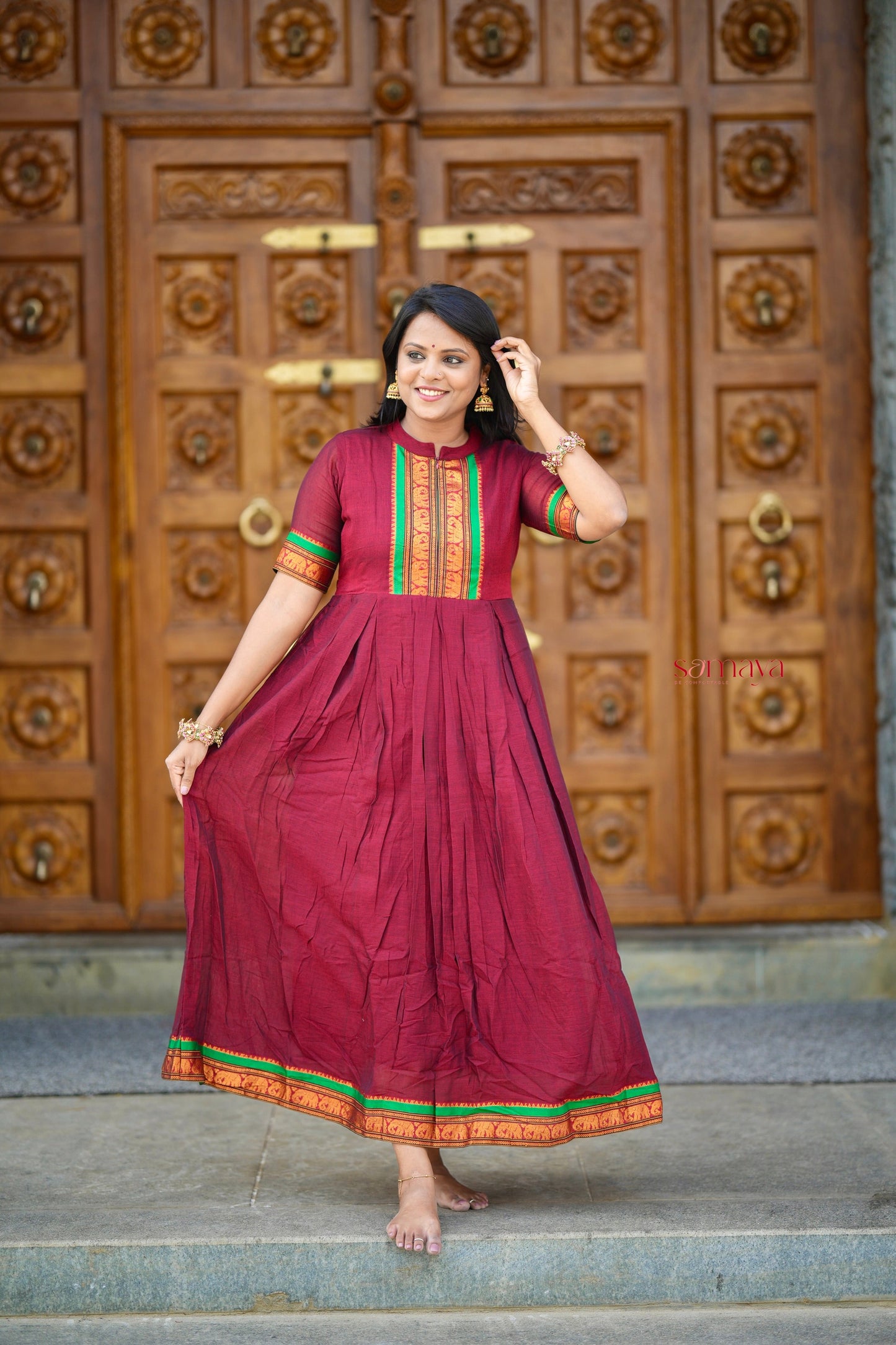 Maroon Narayanapet maxi Dress With Lining ( ready to dispatch)