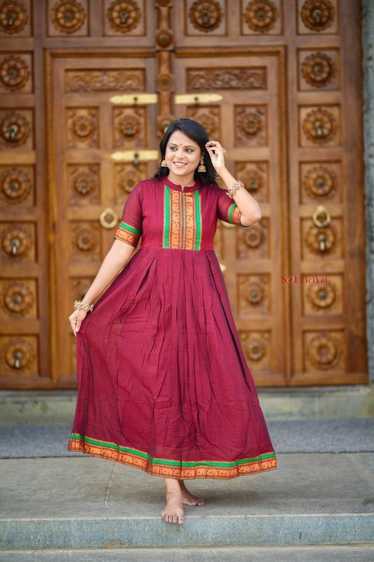 Maroon Narayanapet maxi Dress With Lining ( ready to dispatch)