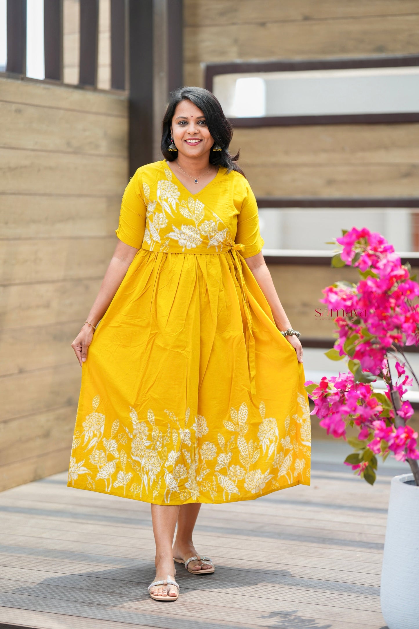 Yellow Casual Dress With Lining
