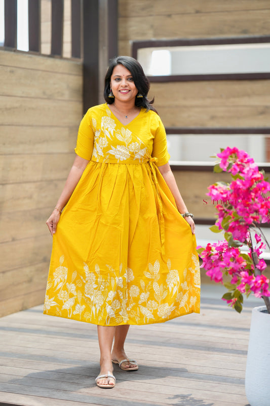 Yellow Casual Dress With Lining
