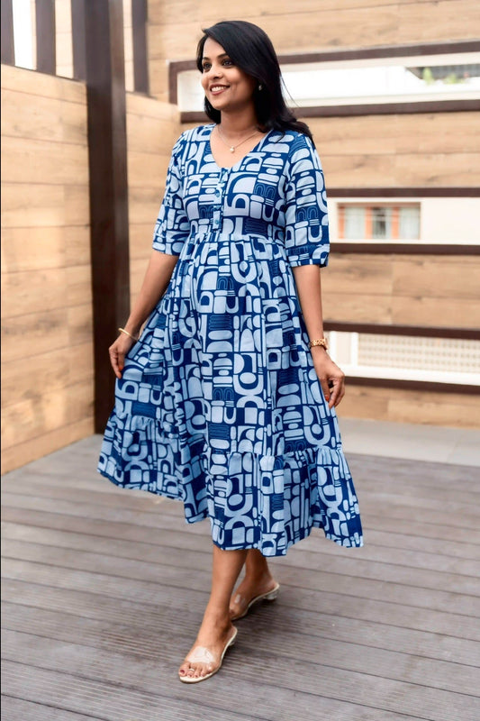 Geometric Day to Night Dress Without Lining ( Wrinkle-Free Cotton blend Dress)