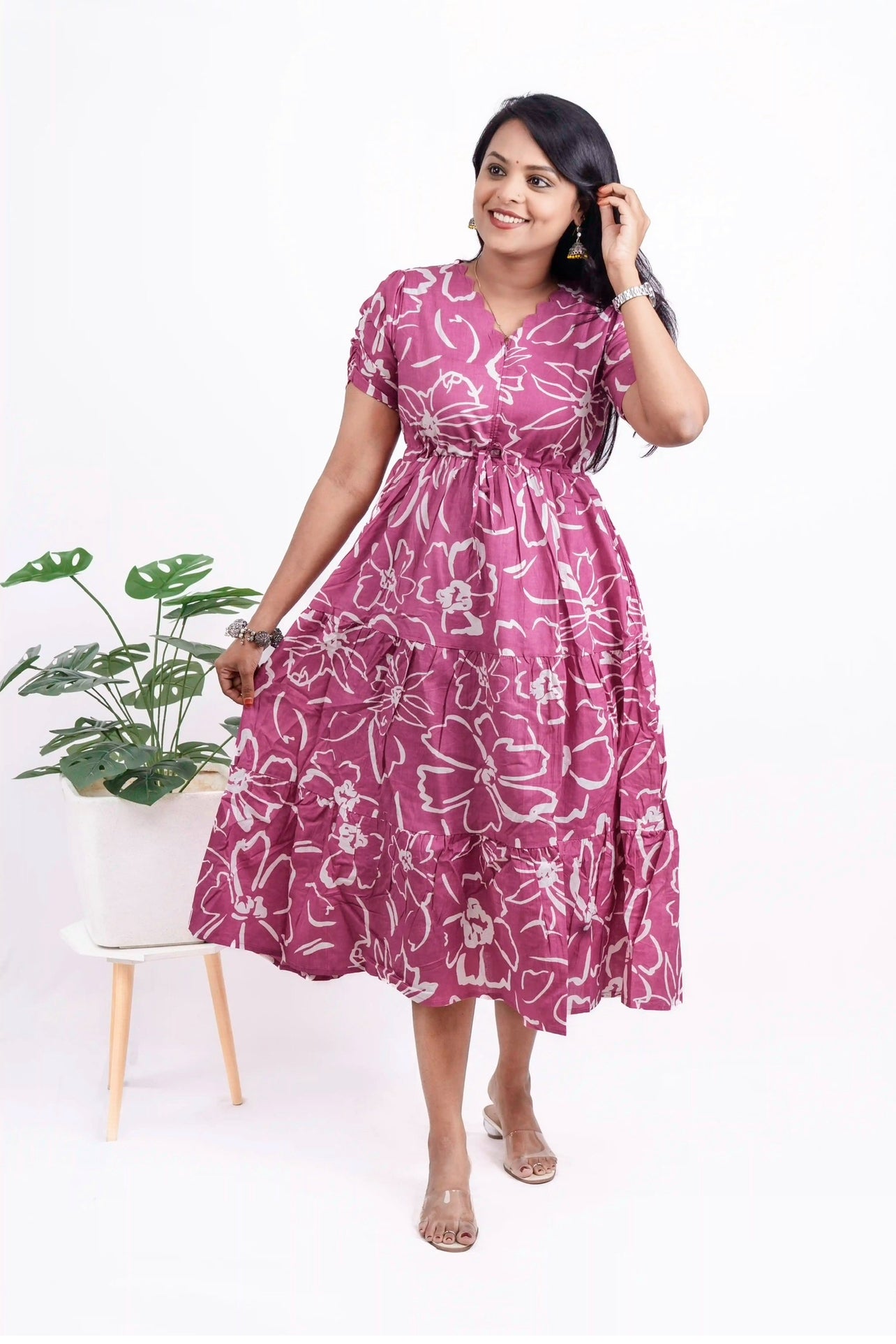 Dusty pink floral dress with lining
