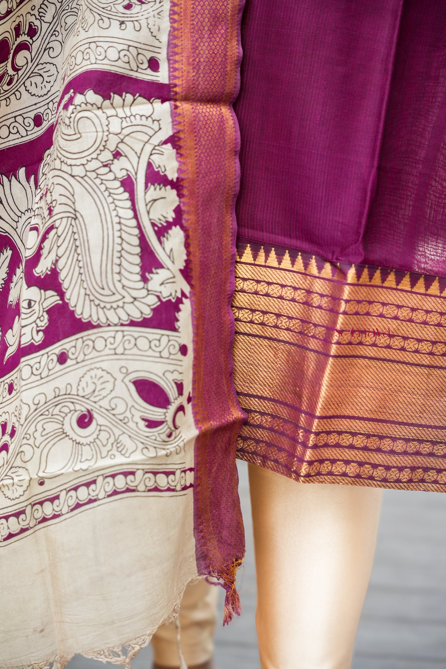 Bhavithra Narayanapet silk top with kalamkari hand painted duppatta set of 2 ( ready to dispatch)