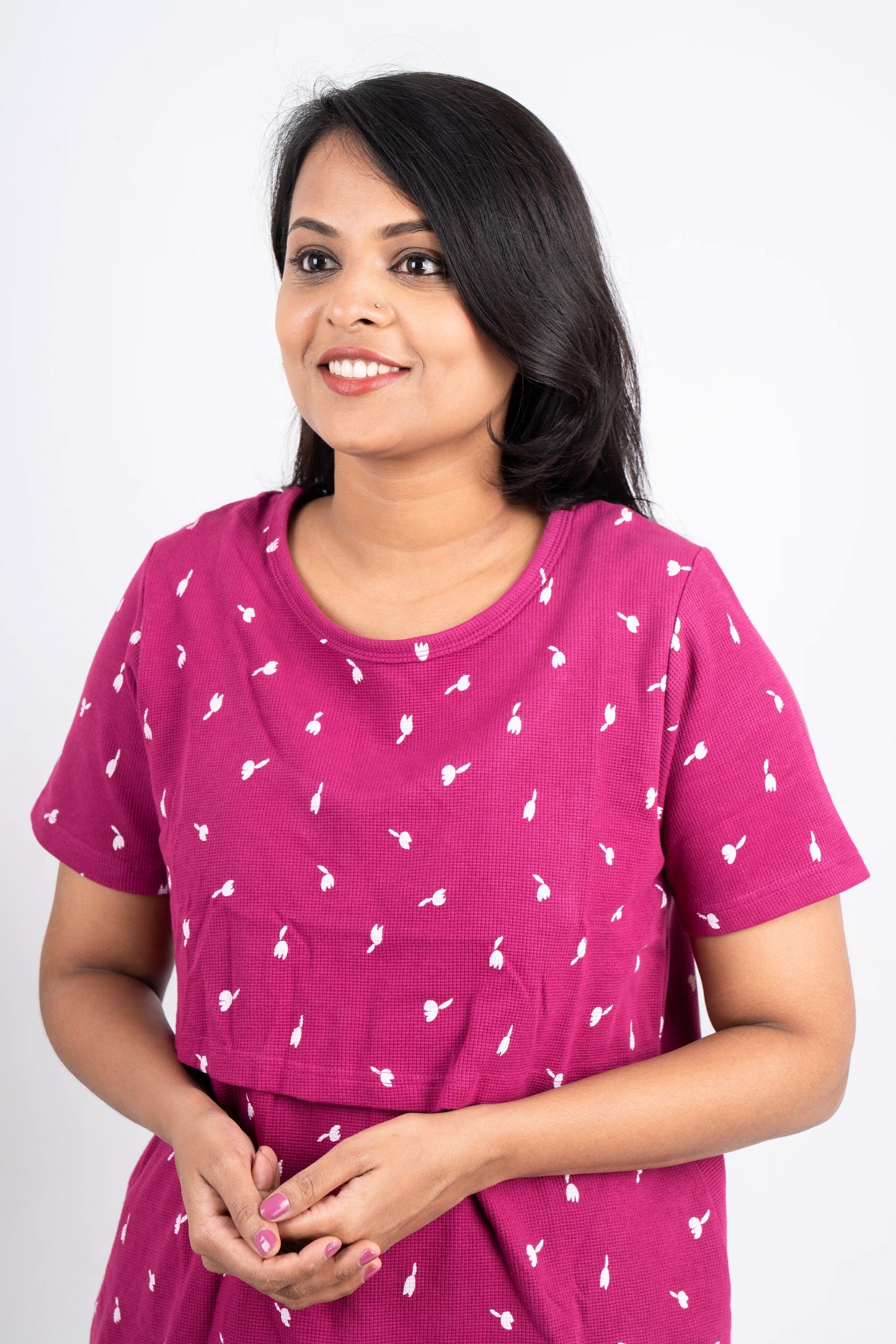 Magenta Waffle Feeding Pant Set( samaya premium fabric ) thick weight