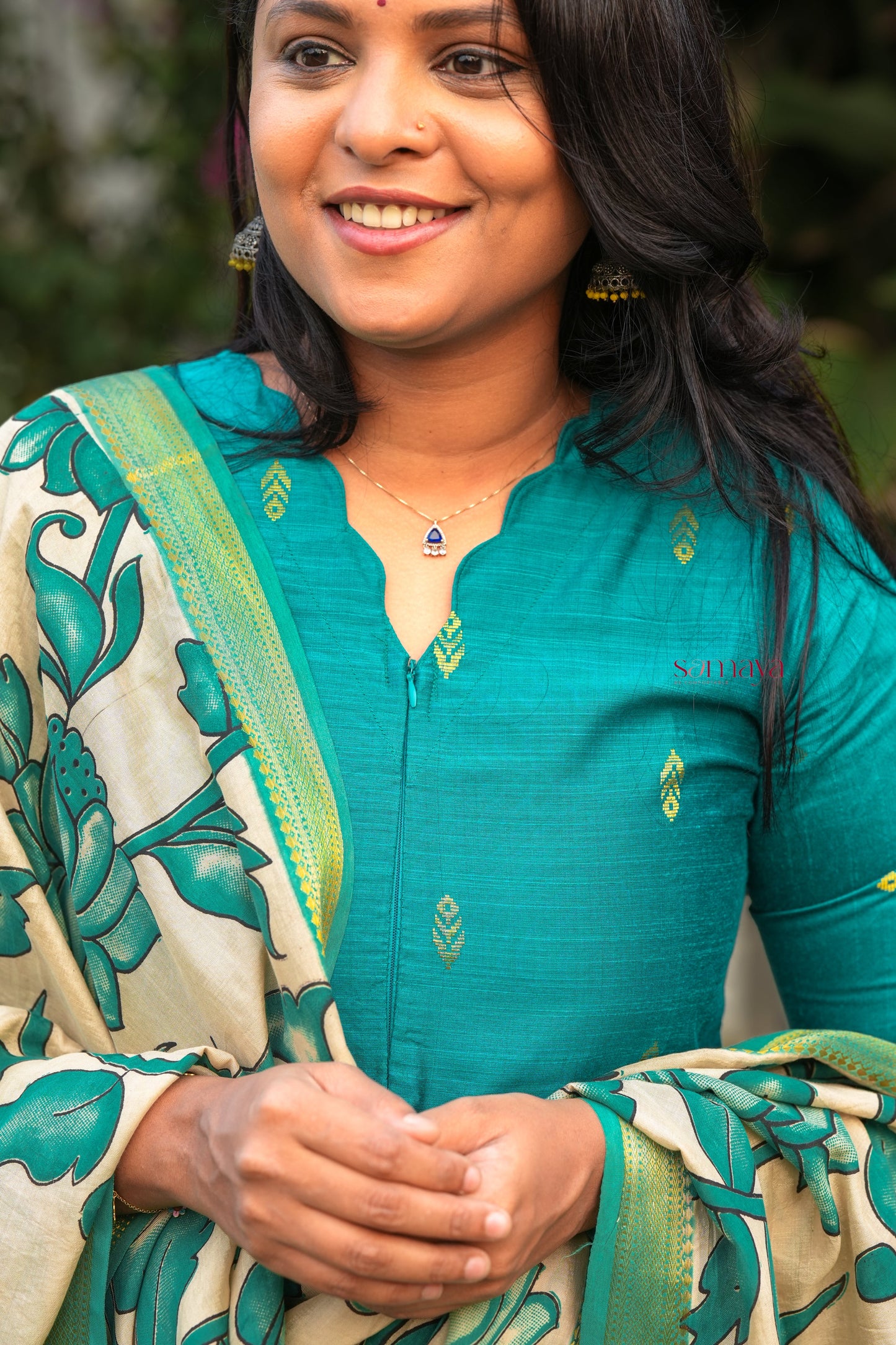 Vaishnavi 3 piece raw silk suit set wth hand painted kalamkari dupptta(ready to dispatch )