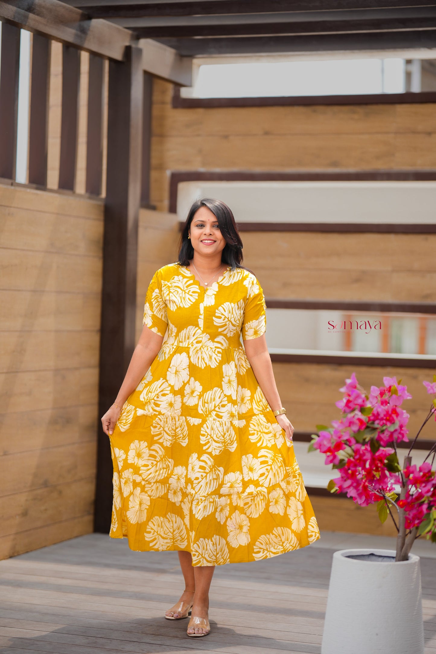 Mustard day to night dress without lining