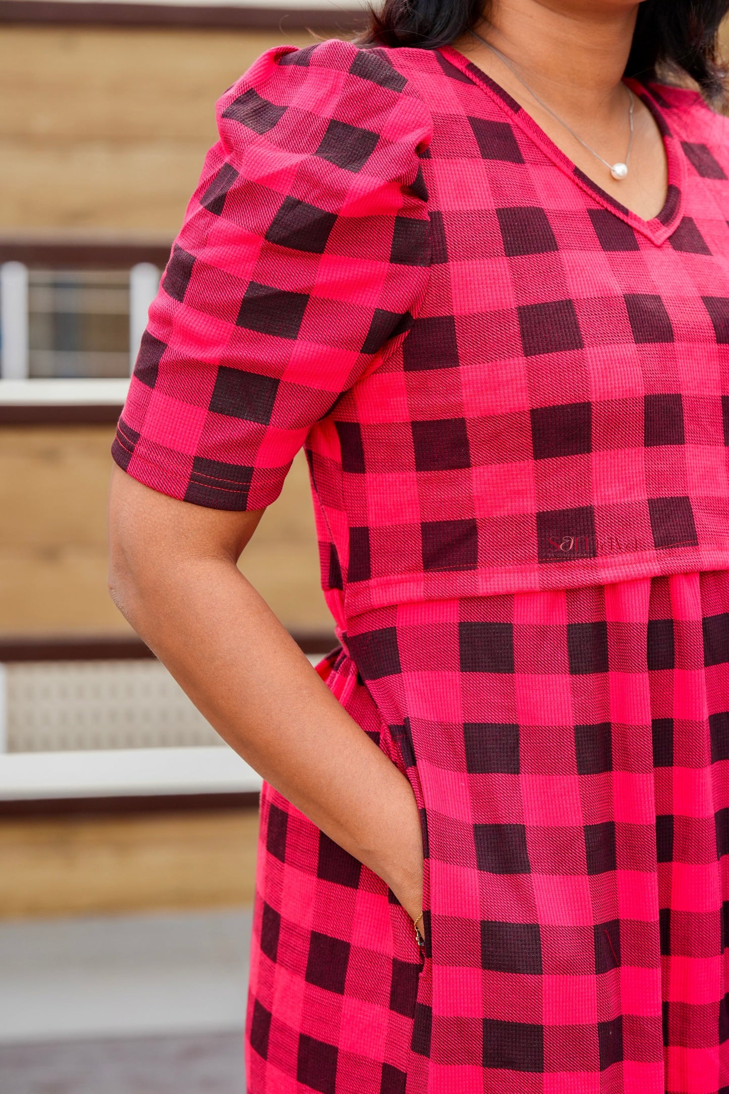 Calf Length checked medium Weight Dress
