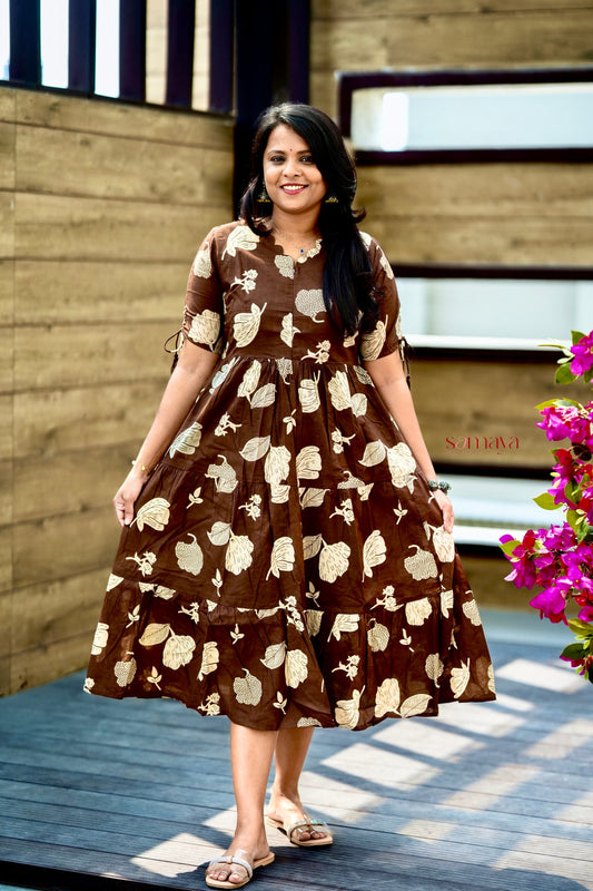 Chocolate casual Dress With Lining