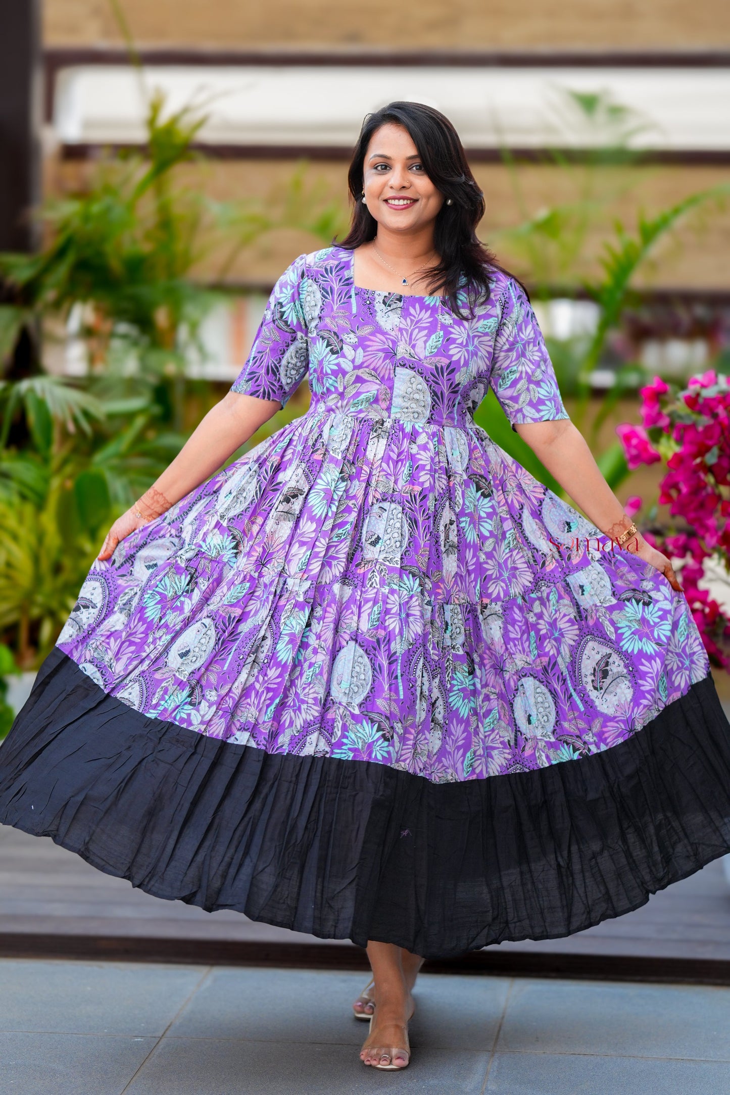 Maxi  peacock Casual Dress With Lining