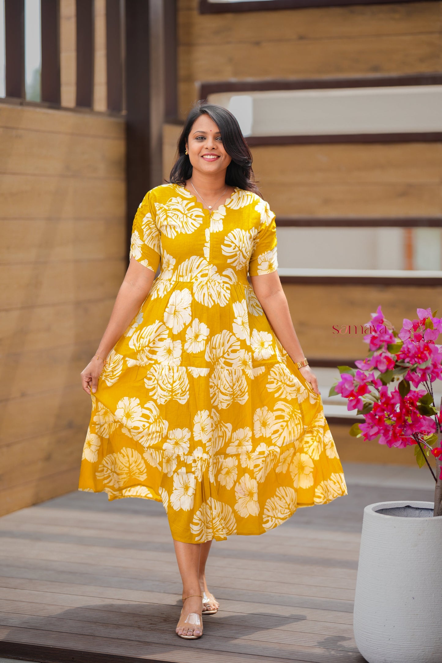 Mustard day to night dress without lining